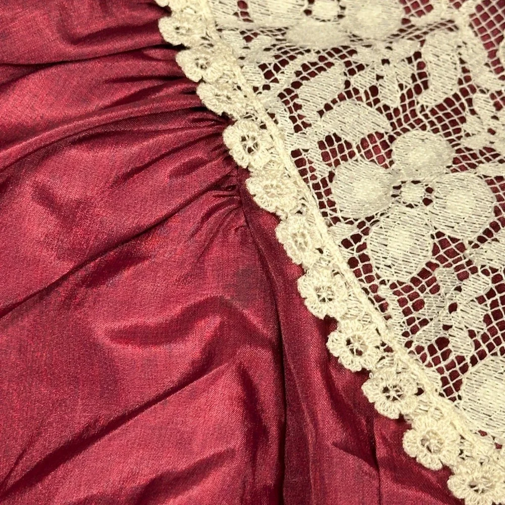 Vintage Peaches n Cream Burgundy Lace Collar Drop Waist Dress Kids Size 10 4702H